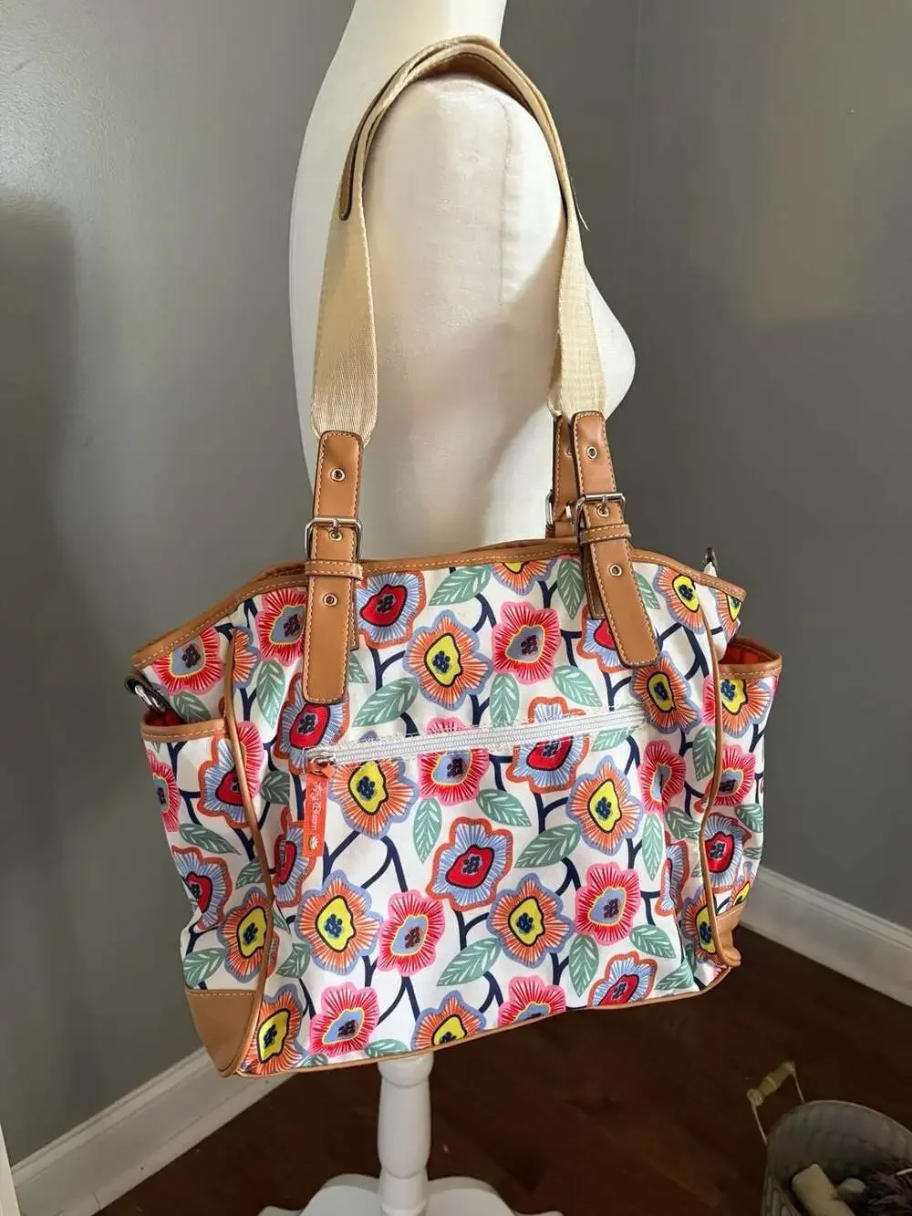 Lily Bloom Multi-Compartment Floral Canvas Shoulder Tote Bag